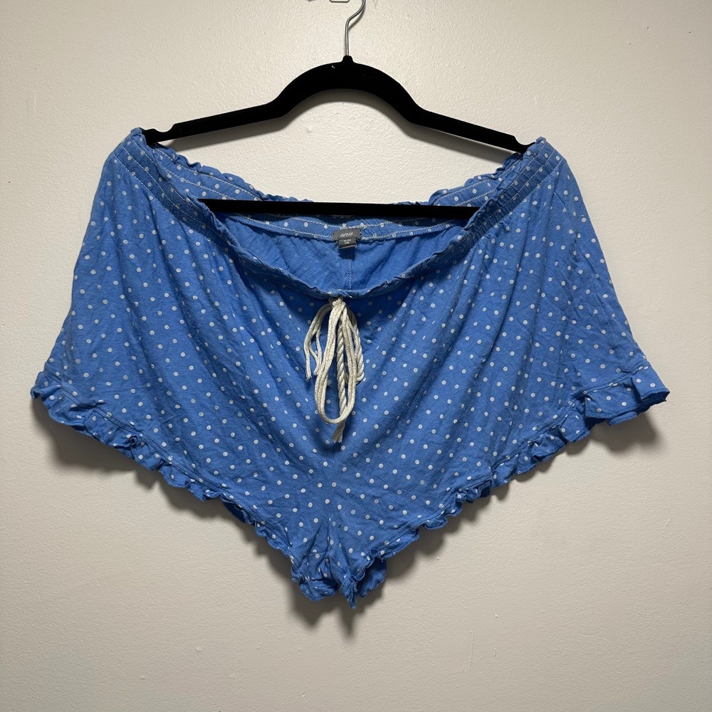 Aerie Polka Dot Ruffle Pajama Shorts Blue White XL Cotton Modal Blend Pajamas
